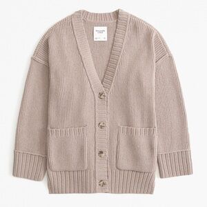 Abercrombie Long-Length Chenille Cardigan Sweater | Taupe Brown